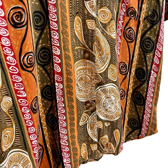 Vintage 90s Men's Collared Casual Tribal Graphic Button Up Short Sleeve Shirt; L - Picture 6 of 12